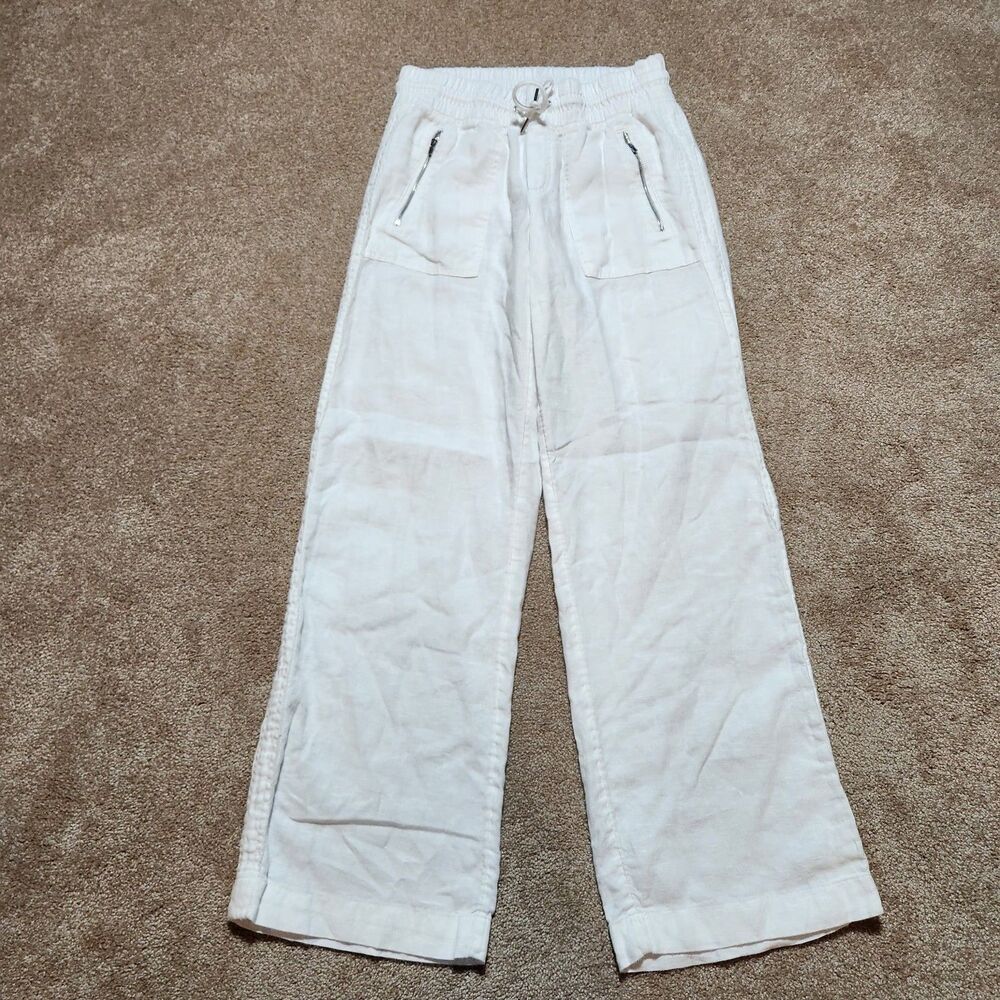 Athleta Pants Women 4 White Mid Rise Cabo Linen Wide Leg Pull On